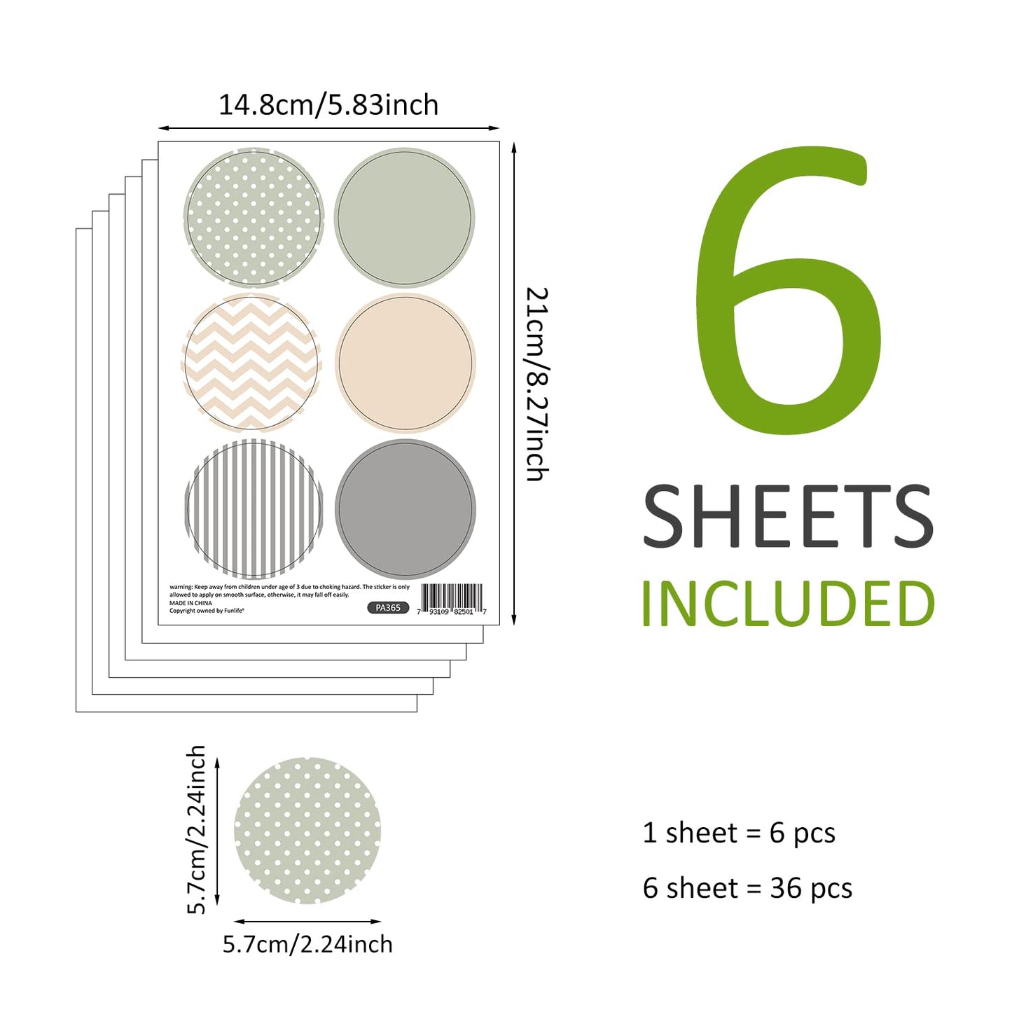 Boho Polka Dot Wall Decals 36 PCS, Boho Wall Decal Wall Sticker for Girls Room Living Room Playroom Nursery, Removable Wall Decals Kids Room Decor Vinyl Murals DIY Cute Decorations (6 Sheets)