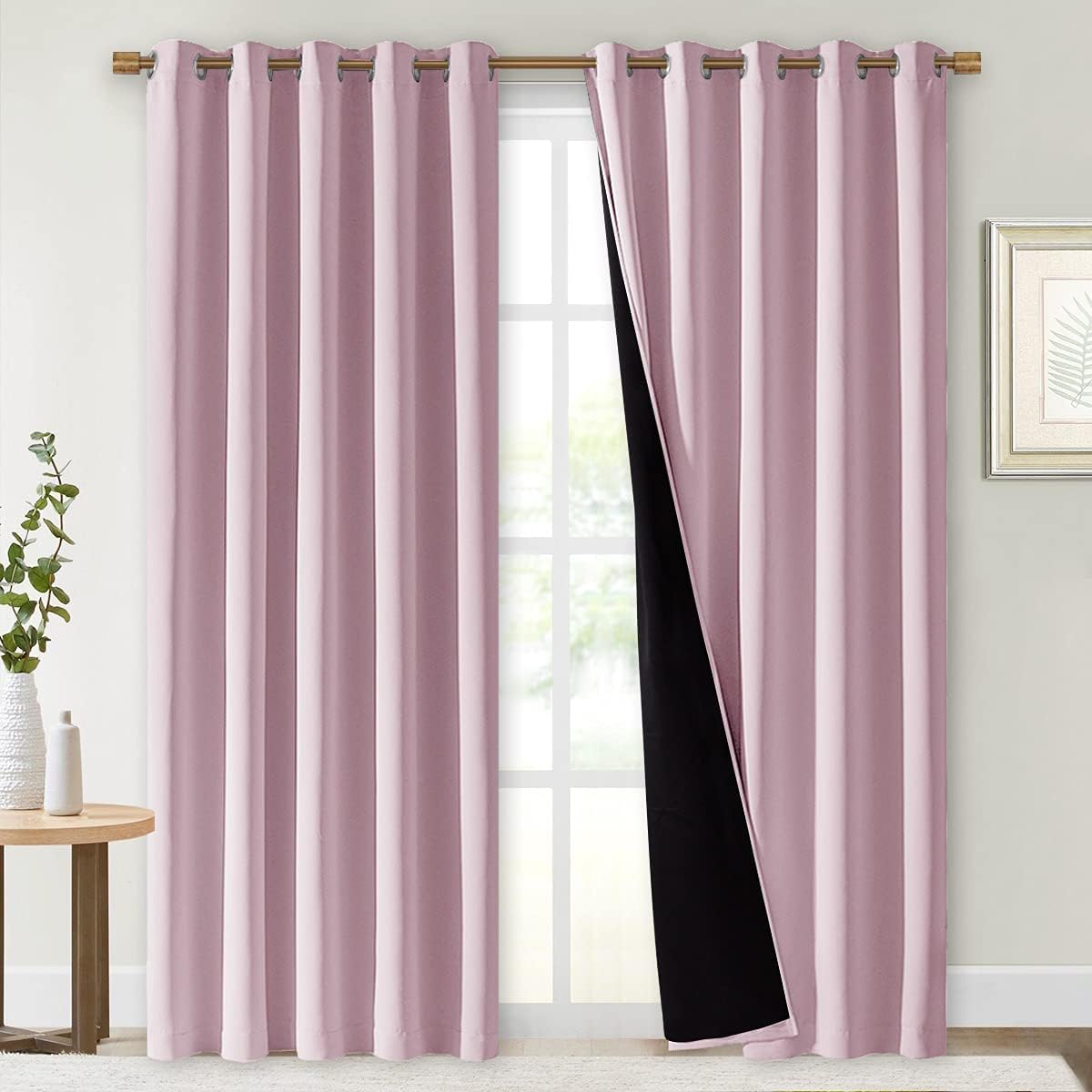 NICETOWN 100% Blackout Window Curtain Panels, Heat and Cold Blocking Drapes with Black Liner for Nursery, 84 inches Thermal Insulated Draperies (Lavender Pink, 2 Pieces, 70 inches Wide Each Panel)