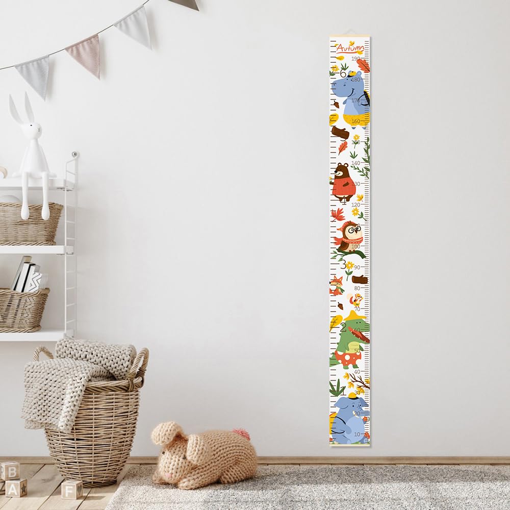 Baby Height Growth Chart Wall Cartoon Animal Wooden Ruler Growth Chart for Kids Height Measurement with Elephant and Crocodile Characters Kids Wall Decor for Playroom Bedroom 79 in X 7.9 in