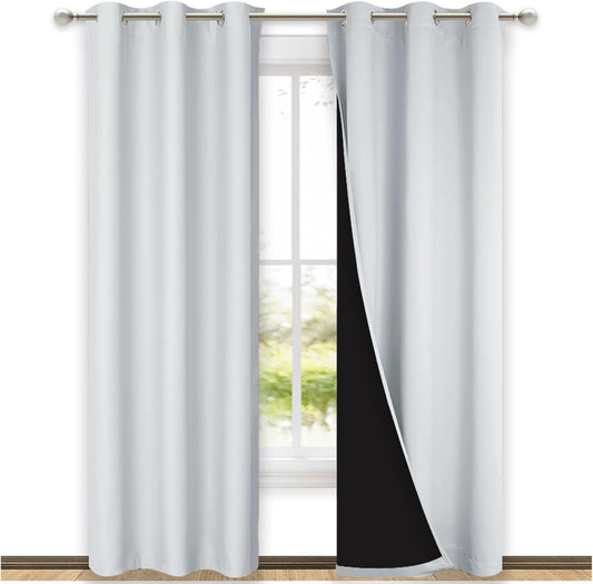 NICETOWN Blackout Curtains 80 inches Long, 2 Pieces, 42" Wide Each Panel, Greyish White, Full Light Blocking Drapes with Black Liner for Nursery, Thermal Insulated Draperies for Hall, Villa
