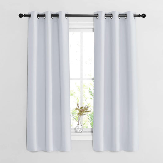 NICETOWN Bedroom Curtains 2 Panels Set - Easy Care Solid Thermal Insulated Silver Grommet Light Blocking Room Darkening Drapes for Bedroom/Kids Room 37 in x 63 in (W x L) , Greyish White)