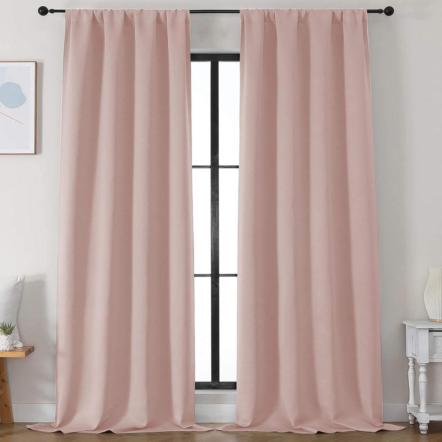 Simplebrand Ava Blush Blackout Curtains for Bedroom 96 Inches Long 2 Panels, Solid Thermal Insulated, Energy Saving Nursery Window Treatment Curtains Blackout Drapes, W50 x L96 Inch, Blush