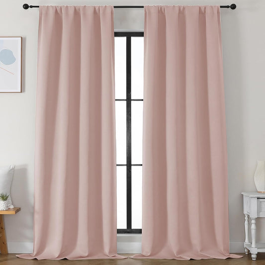 Simplebrand Ava Blush Blackout Curtains for Bedroom 96 Inches Long 2 Panels, Solid Thermal Insulated, Energy Saving Nursery Window Treatment Curtains Blackout Drapes, W50 x L96 Inch, Blush