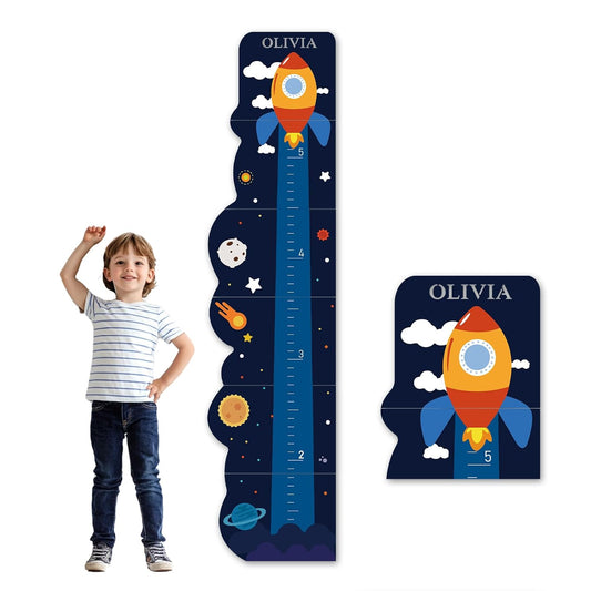 Personalized Name Growth Chart for Wall, Rocket Wood Height Chart for Kids, Height Measurement for Wall, Boy Girls Height Wall Chart Growth Measuring Ruler, Toddler Playroom Decor