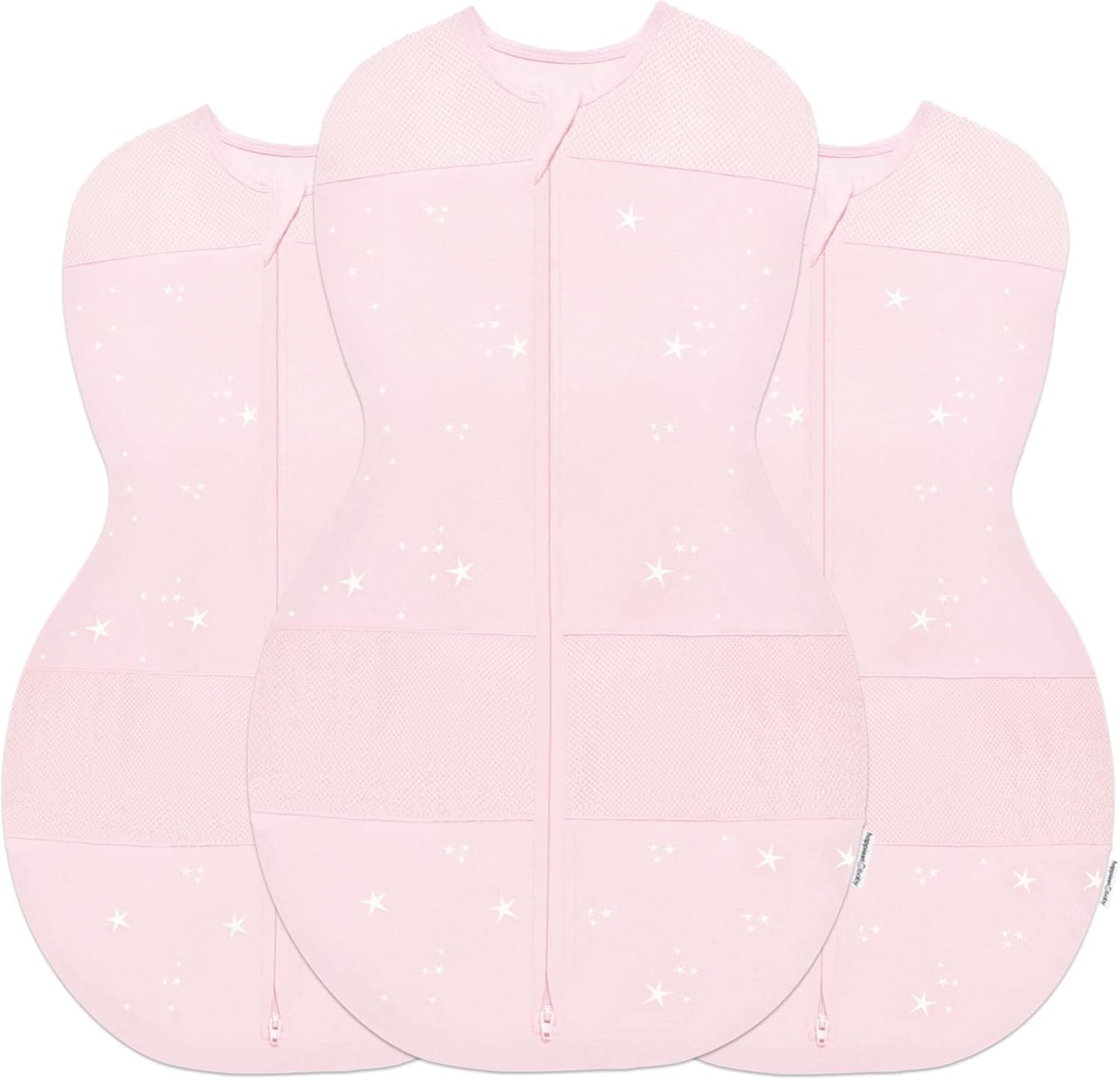 Happiest Baby Sleepea 5-Second Swaddle - 100% Organic Cotton Baby Swaddle Blanket - Doctor Designed Promotes Healthy Hip Development - 3-Pack Bundle (Rose Stars, S, M, L)