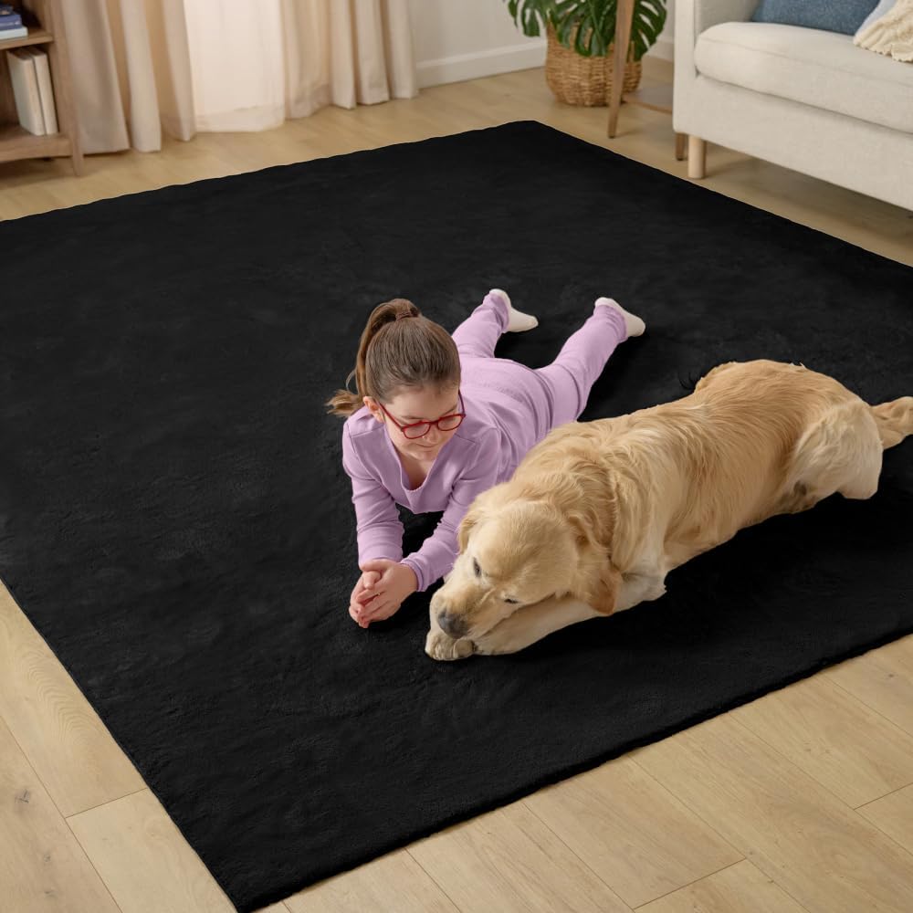 GORILLA GRIP Ultra Soft Washable Area Rug, Stain and Slip Resistant Plush Thick Carpet for Bedroom Living Room, No Shed Floor Rugs, Pet Friendly, Dorm Essentials, Kids Nursery Home Decor, 2x3, Black
