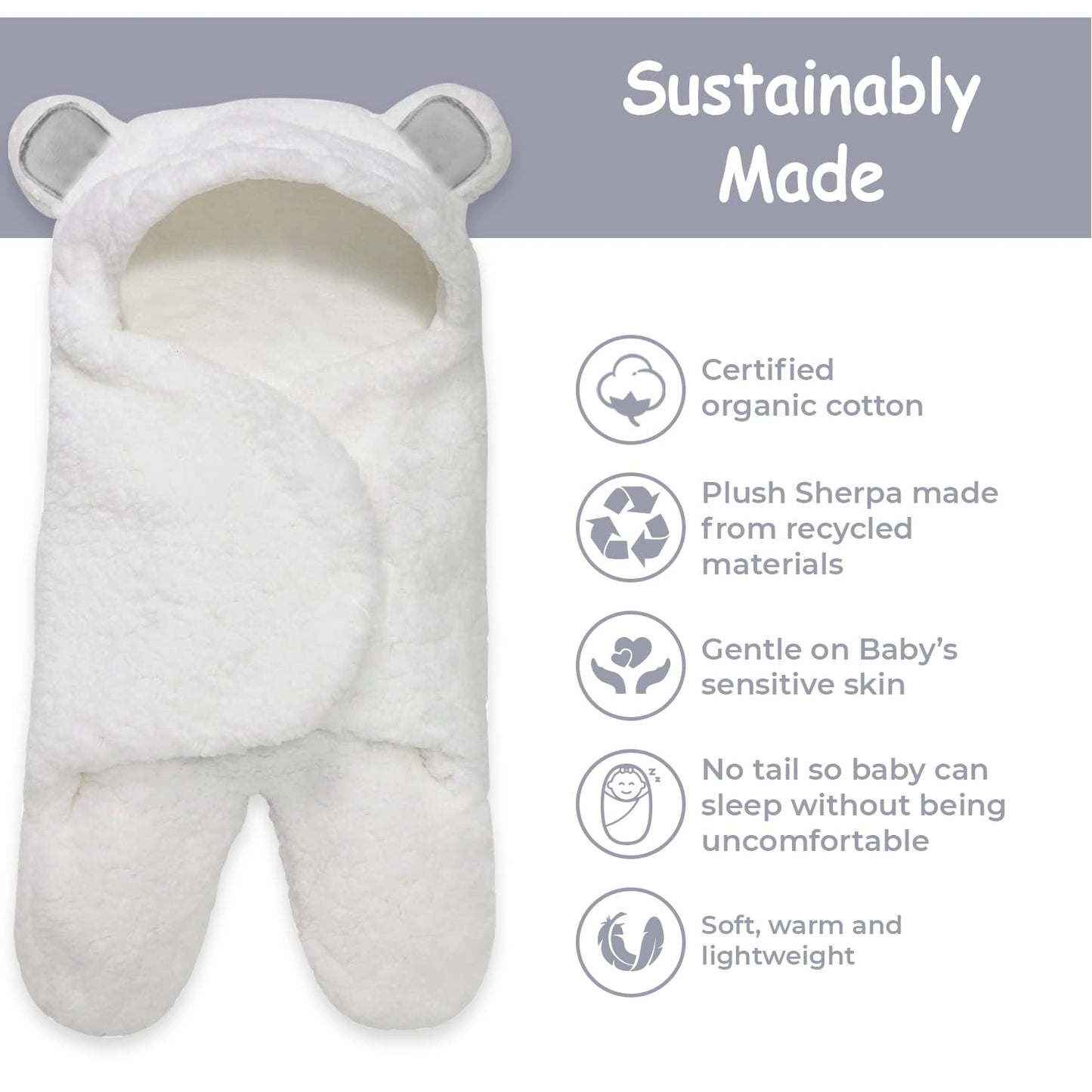 Jam Naturals-Cute Bear Organic Newborn Swaddle Wrap-Gender Neutral Soft Plush Receiving Blanket, Newborn Baby Registry Gift(Grey 3-6m)