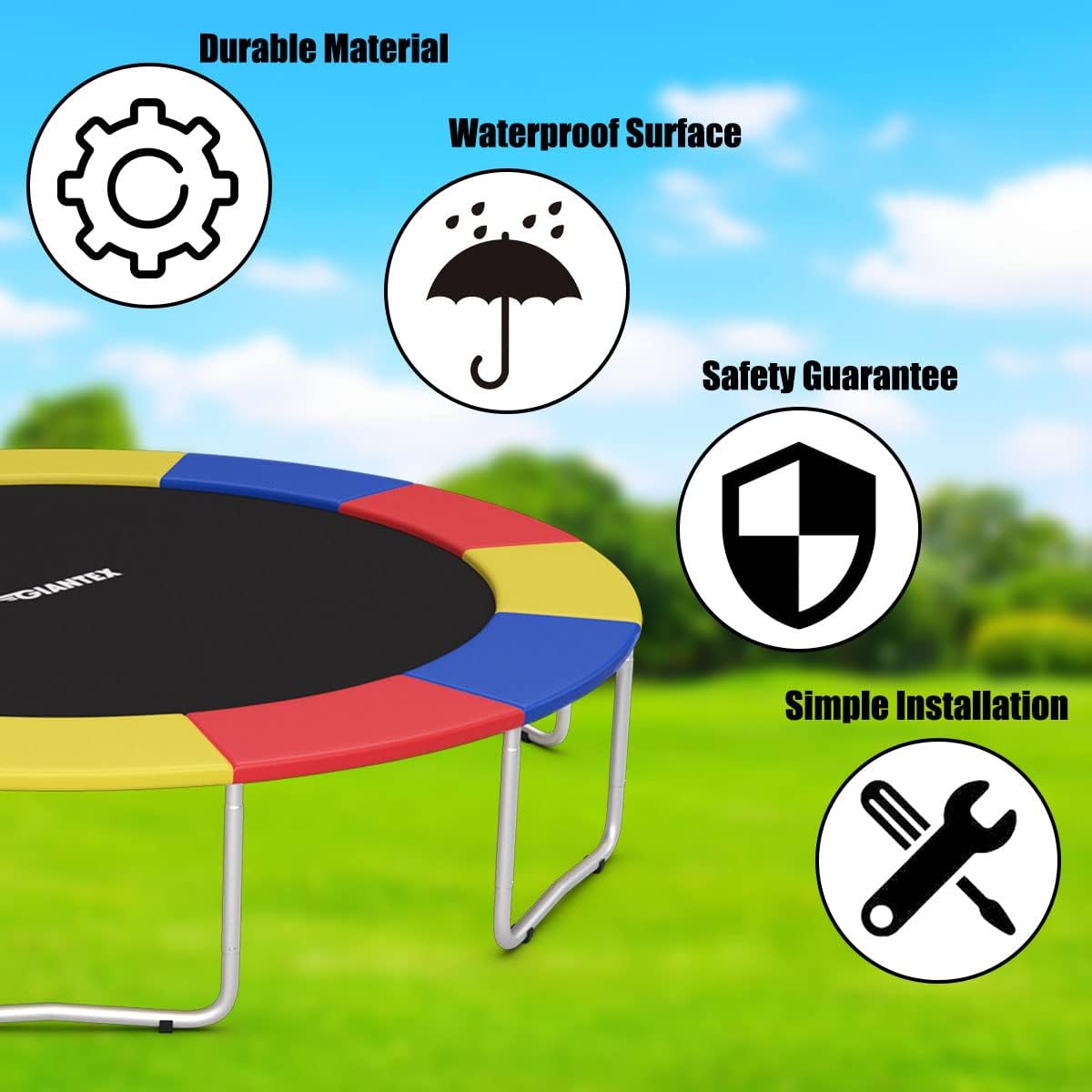 Giantex Trampoline Pad, 8ft 10ft 12ft 14ft 15ft 16ft Trampoline Replacement Safety Pad, No Holes for Pole, Waterproof Trampoline Accessories Spring Cover