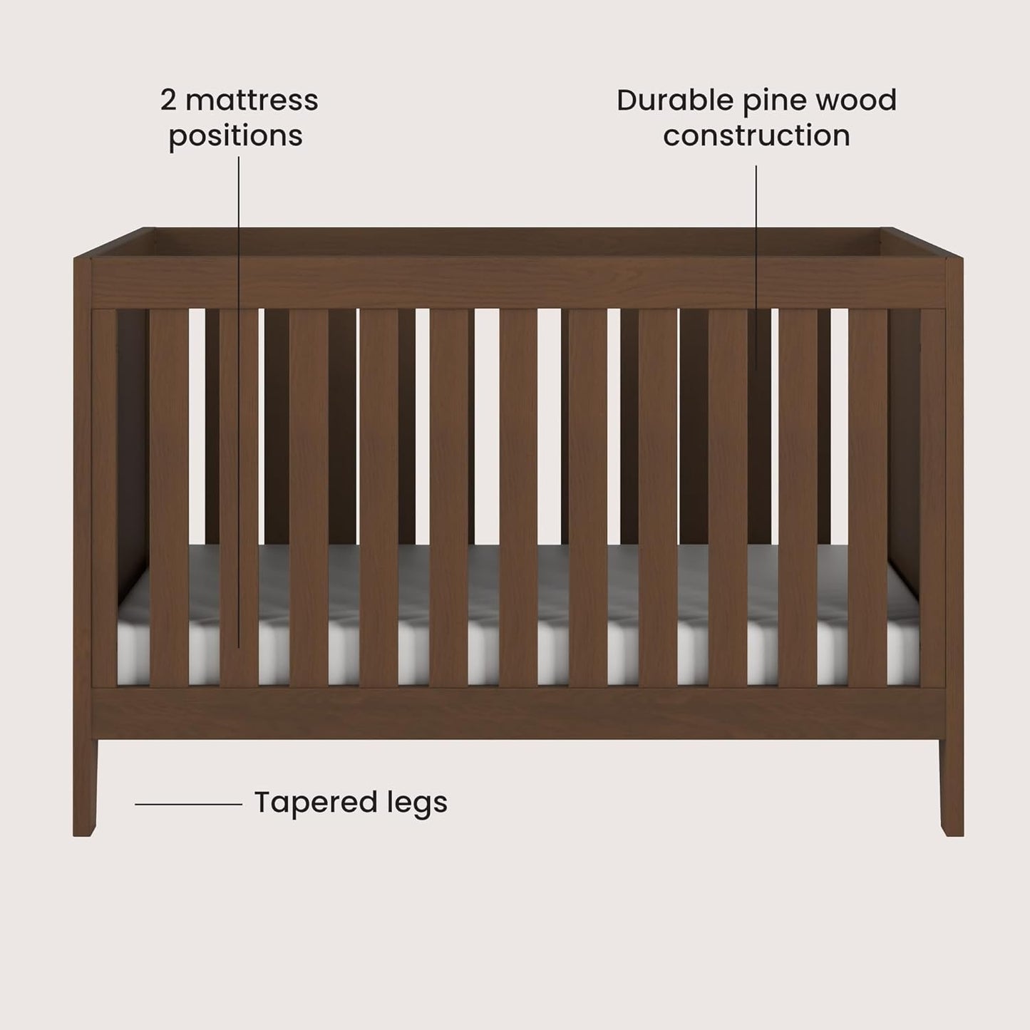 Child Craft Kieran 3 in 1 Convertible Crib, Baby Crib Converts to Day Bed, Toddler Bed, 3 Adjustable Mattress Positions, Non-Toxic, Baby Safe Finish (Toasted Chestnut)