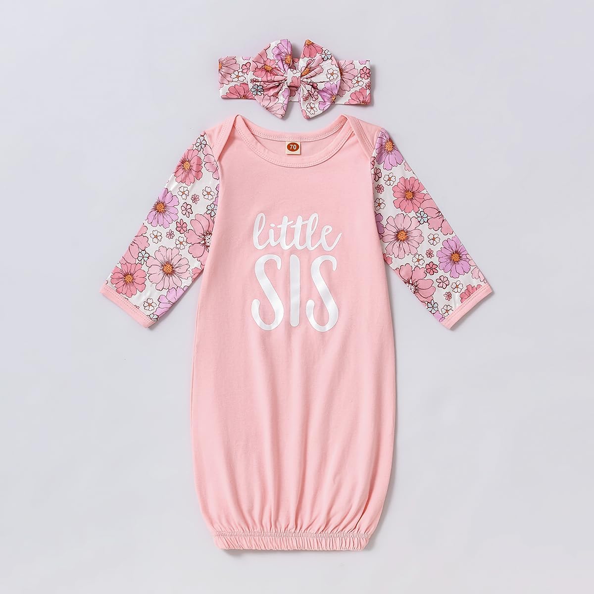 AMAWMW Newborn Baby Girl Little Sister Sleeper Gown Stripe Long Sleeve Nightgown Pajamas Gifts Stuff Essential Outfit