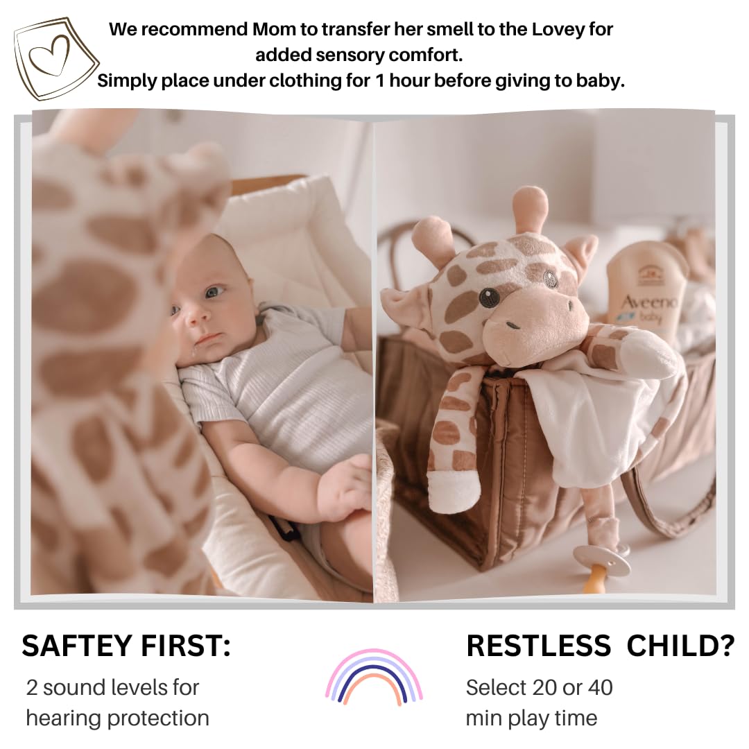 Love By Emi Baby Music Lovey Beige & White Giraffe, Baby Sleep Soother for Crib & Cuddle Bedtime, White Noise with Heartbeat & Lullaby, Plush Sound Toy, Stuffed Animal for Newborns, Infants & Toddlers