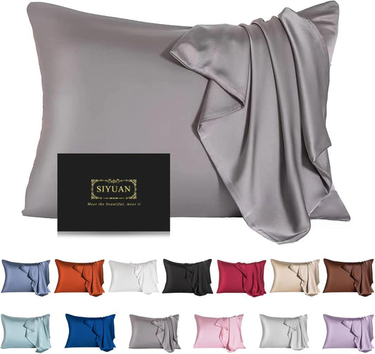Mulberry Silk Pillowcase for Hair and Skin,King Size Cooling Silk Pillow Case with Hidden Zipper,Allergen Proof Dual Sides Soft Breathable Smooth Silk Pillow Cover for Women(King,Dark Gray)