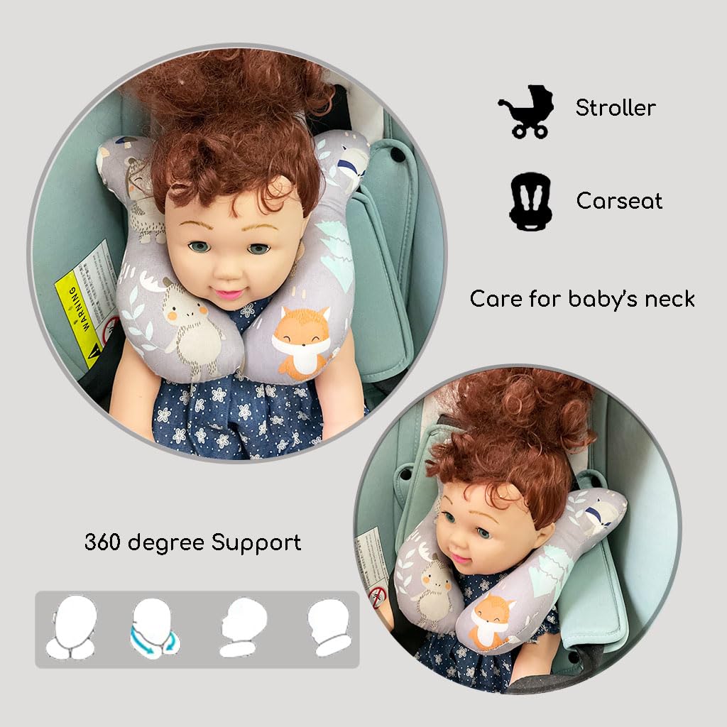 Baby Neck Pillows, Comfortable Baby Travel Head Neck Support Pillow for Car Seat Stroller Pushchair, Soft PP Cotton Travel Pillow for 0-1 Year Old Toddler Infant Newborn, Fox