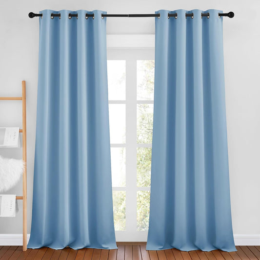 NICETOWN Blue Room Darkening Curtains for Living Room, Grommet Thermal Curtains Light & Sound Reducing Window Treatments for Bedroom/Home Family, W46 x L102