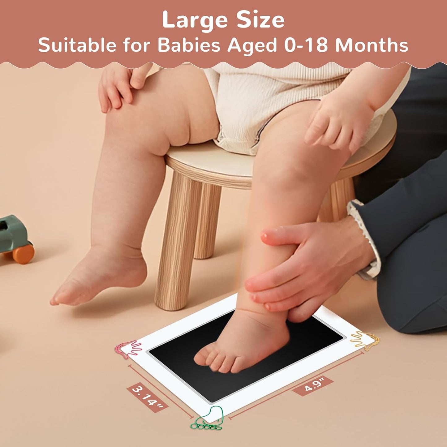 6" x 4" Large Size Baby Inkless Handprint and Footprint Kit with 4 Ink Pads and 8 Imprint Cards by PChero, Ideal for Family Keepsake Newborn Registry Baby Shower Present (Ink Area: 4.9" x 3.14")