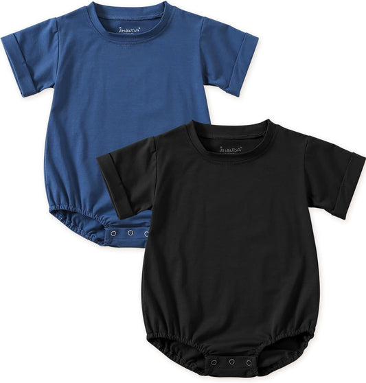 Jimonda Baby Bubble Romper Boy Girl Solid Color T-Shirt Outfits Short Sleeve Bodysuit Organic Cotton 2Pcs