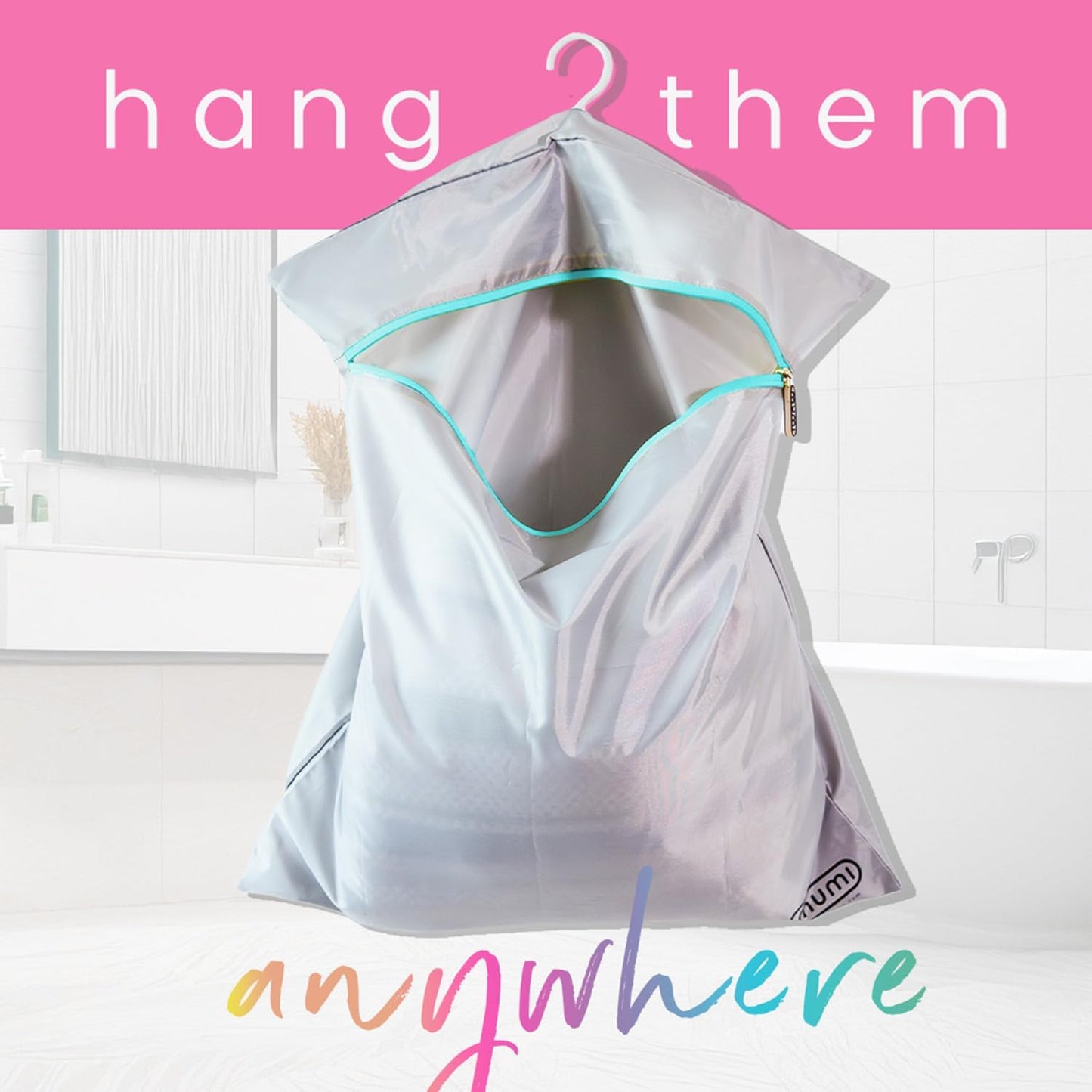 MUMI Travel Laundry Bag – Mesh Laundry Bags for Delicates with Hanger & Pouch | Delicates Bag for Washing Machine | Large Laundry Net Bag for Travel, Gym, Baby Clothes, and More (Pink)