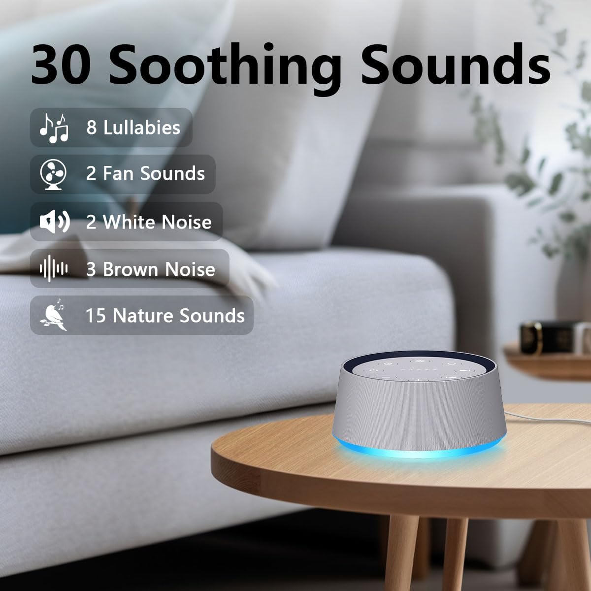 Brown Noise Sound Machine with 30 Soothing Sounds White Noise Machine 12 Colors Night Light for Baby Adults Kids Sleep Machines 36 Volume Levels 5 Timers for Home Office