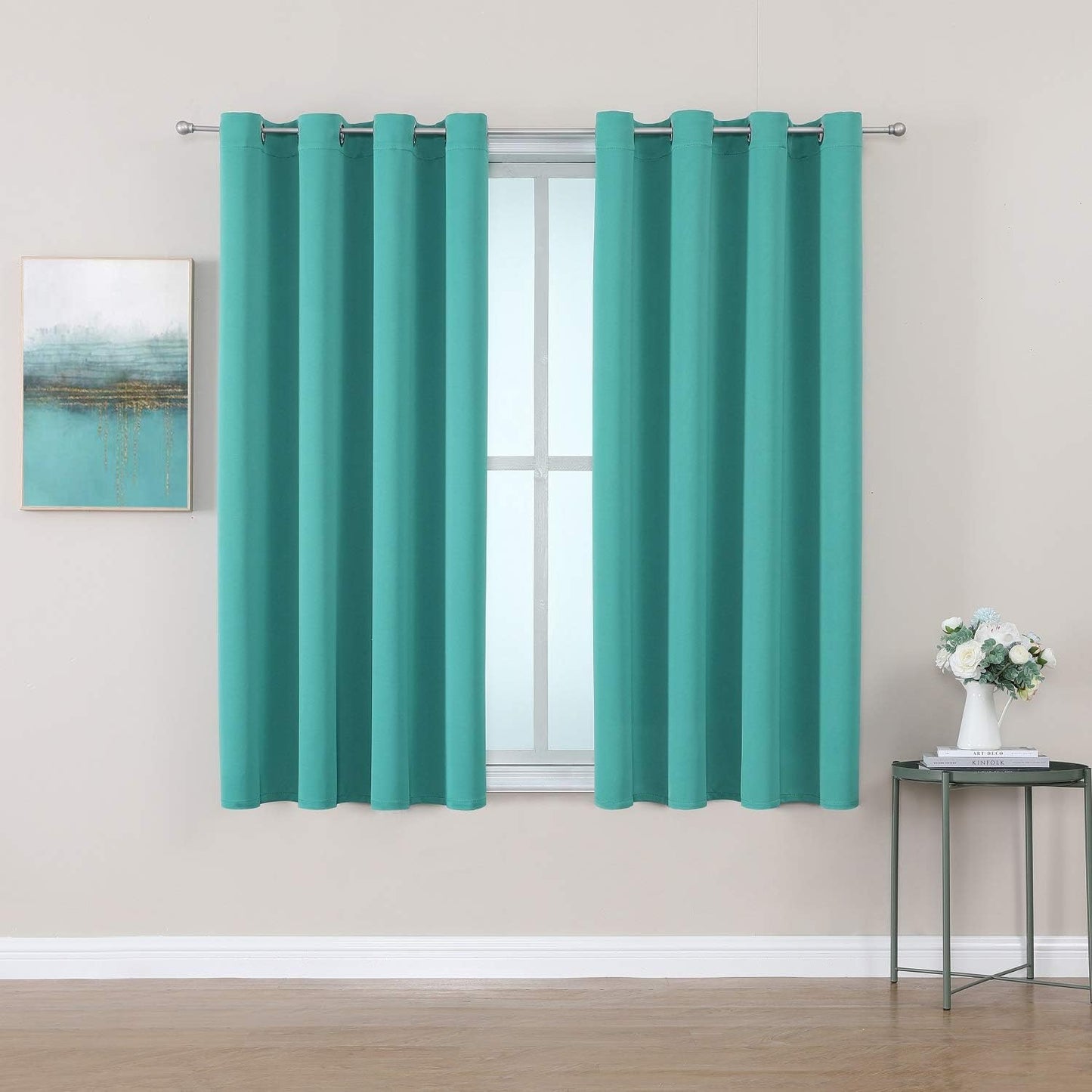 ChrisDowa Grommet Room Darkening Curtains for Bedroom and Living Room - 2 Panels Set Thermal Insulated Blackout Curtains (Teal, 52 x 45 Inch)