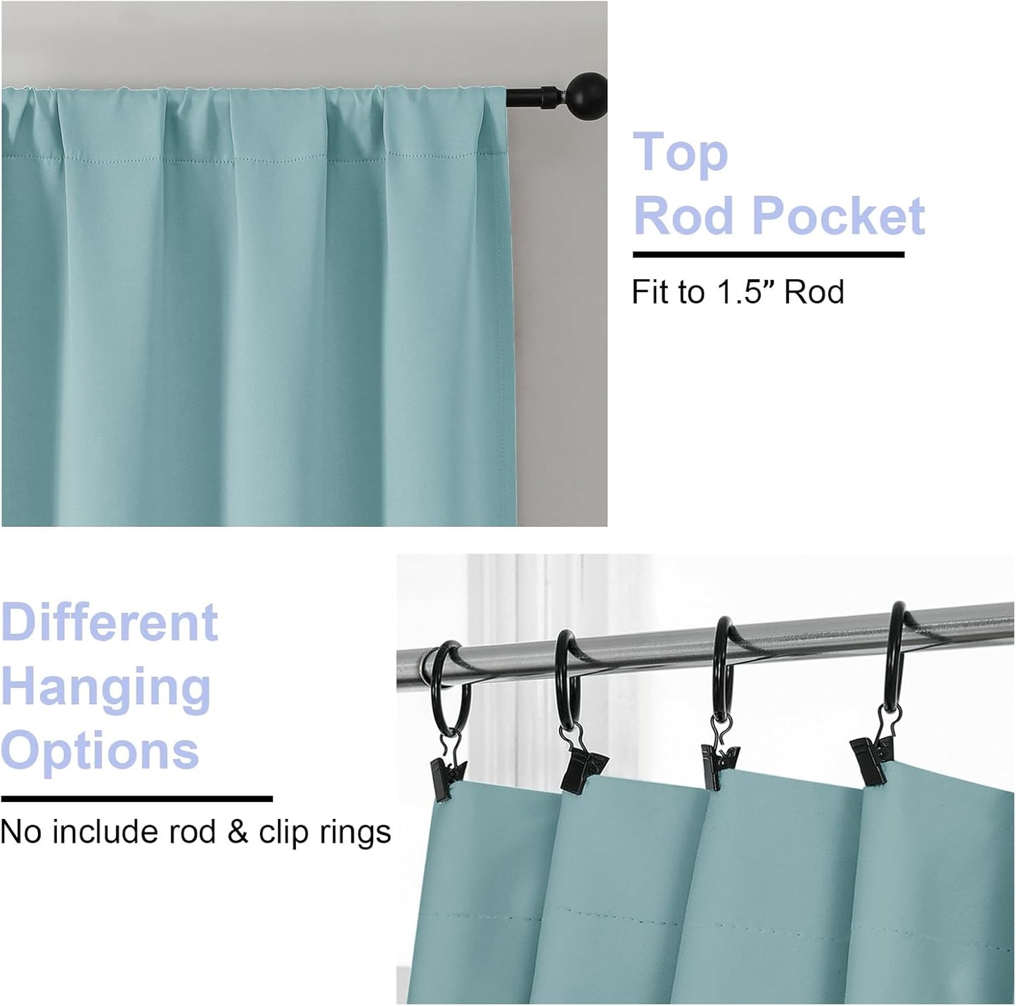 Simplebrand Ava Aqua Blackout Curtains for Bedroom 84 Inch Length 2 Panels Set, Solid Thermal Insulated Privacy Living Room Window Treatment Curtains Blackout Drapes, W50 x L84 Inch, Aqua