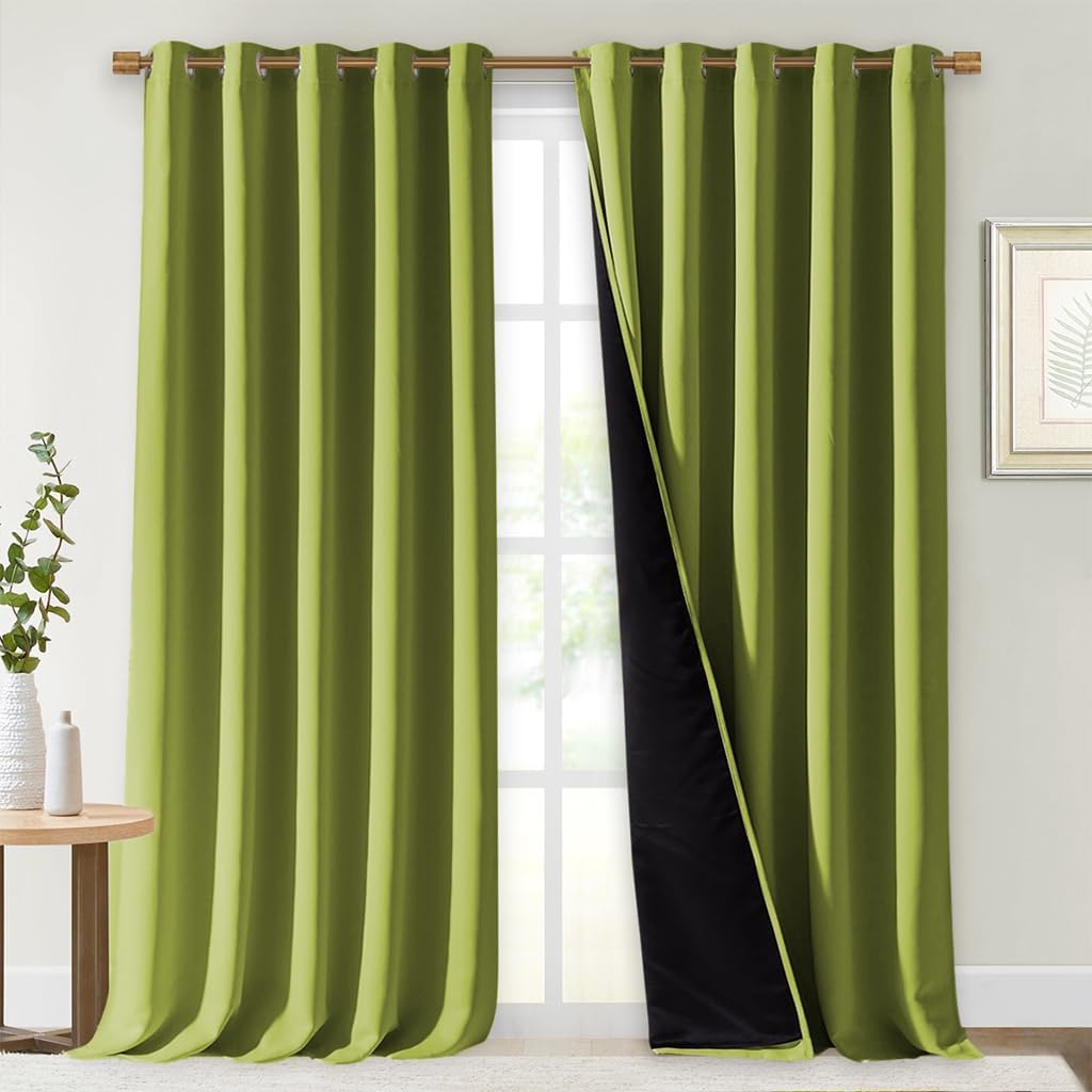 NICETOWN 100% Blackout Curtains for Windows, Pack of 2, 70" W x 108" L, Fresh Green, Super Heavy-Duty Black Lined Total Darkness Drapes for Bedroom, Privacy Assured Window Treatment for Patio