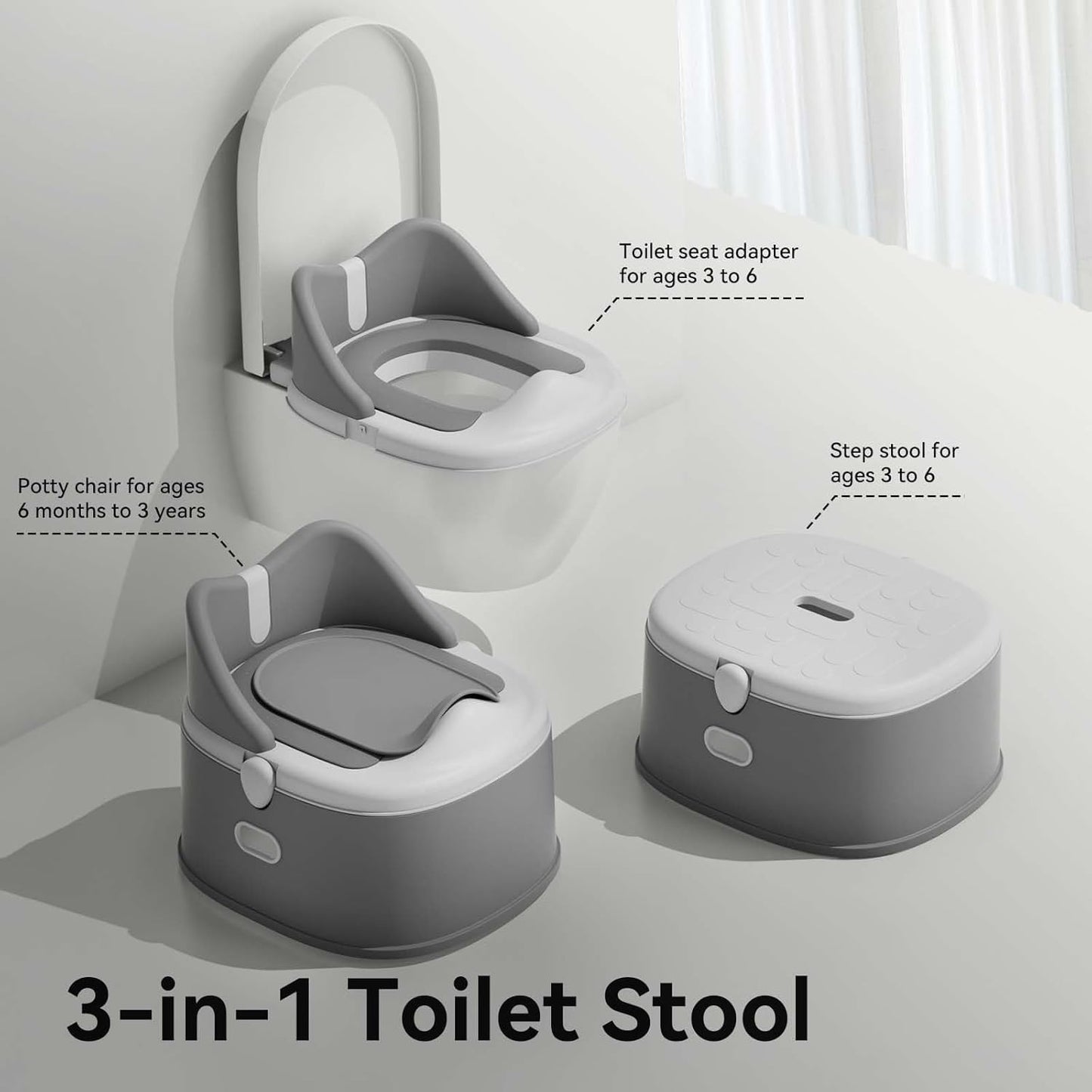 3 in 1 Toddler Potty Training Toilet Seat Potty Seats with Steps Ladder foldable Potty Train Chair Adapter for Toddlers Kids Boys Girls Child Baby Must Haves Step Stool Essentials Portable Stairs