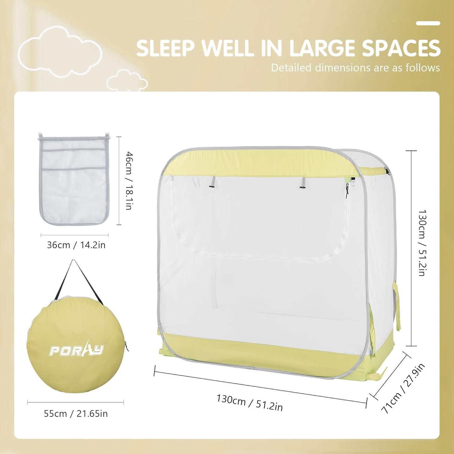 Porayhut Portable Baby Crib Net Safety Mesh Tent,Pop up Infant Mosquito Net, See Through Canopy Netting Cover for Baby&Toddler to Keep Baby from Climbing Out.