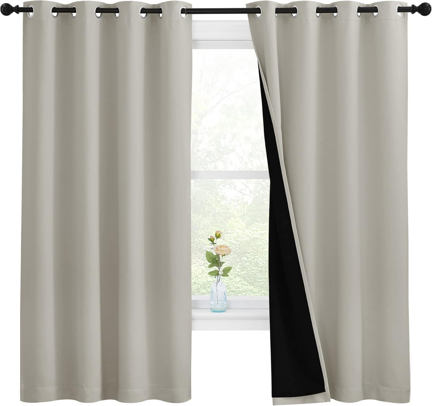 NICETOWN Natural 100% Blackout Lined Curtains, 2 Thick Layers Completely Blackout Window Treatment Thermal Insulated Drapes for Kitchen/Bedroom (1 Pair, 55 inches Width x 68 inches Length Each Panel)