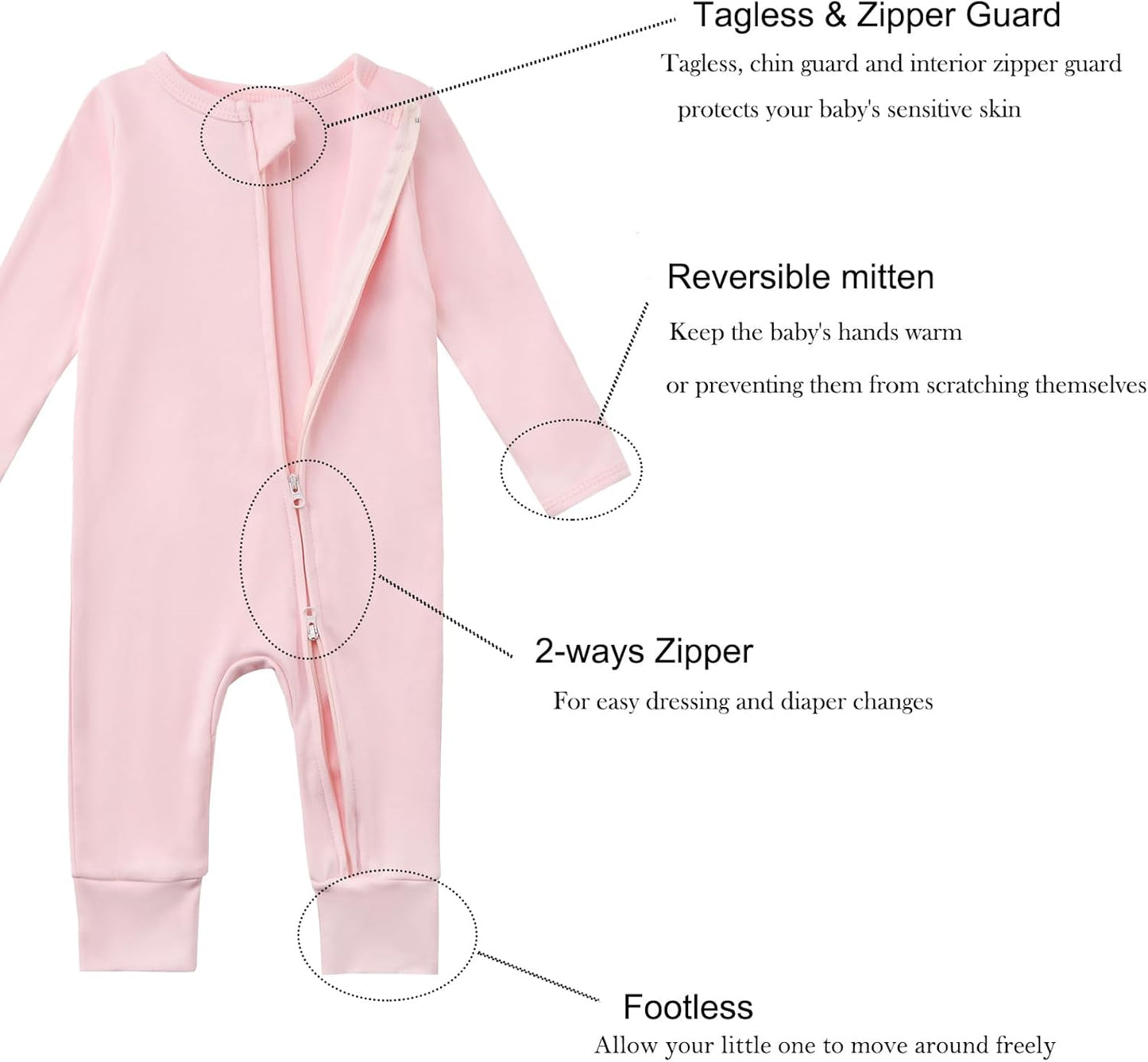 Aablexema 3-Pack Organic Cotton Baby Footless Pajamas with Mitten Cuffs, 2-Way Zipper Romper Sleepers