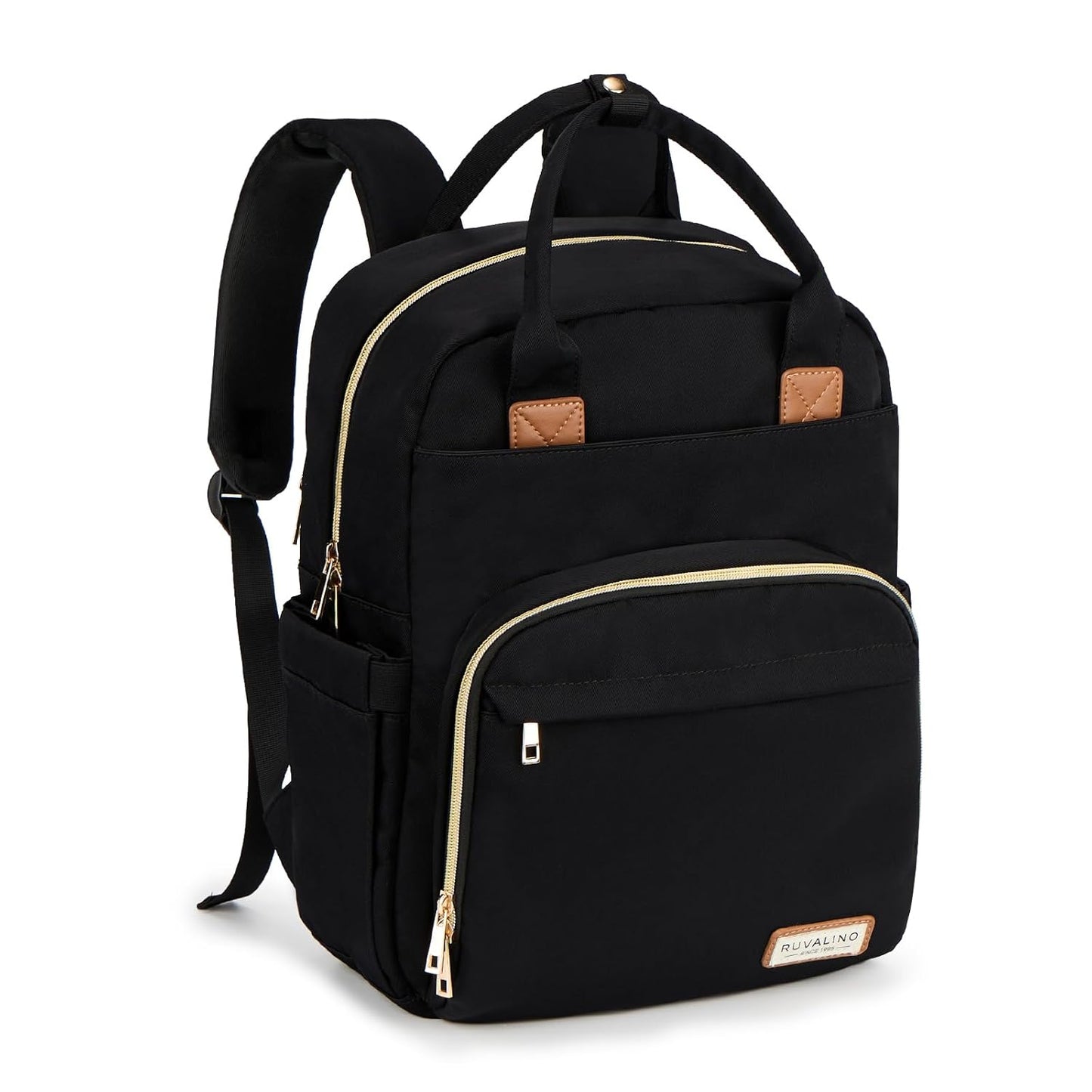 RUVALINO Diaper Bag Backpack-Multifunction Baby Travel Bag, Insulated Bottle Holders & Large Capacity, Waterproof, Deep Black