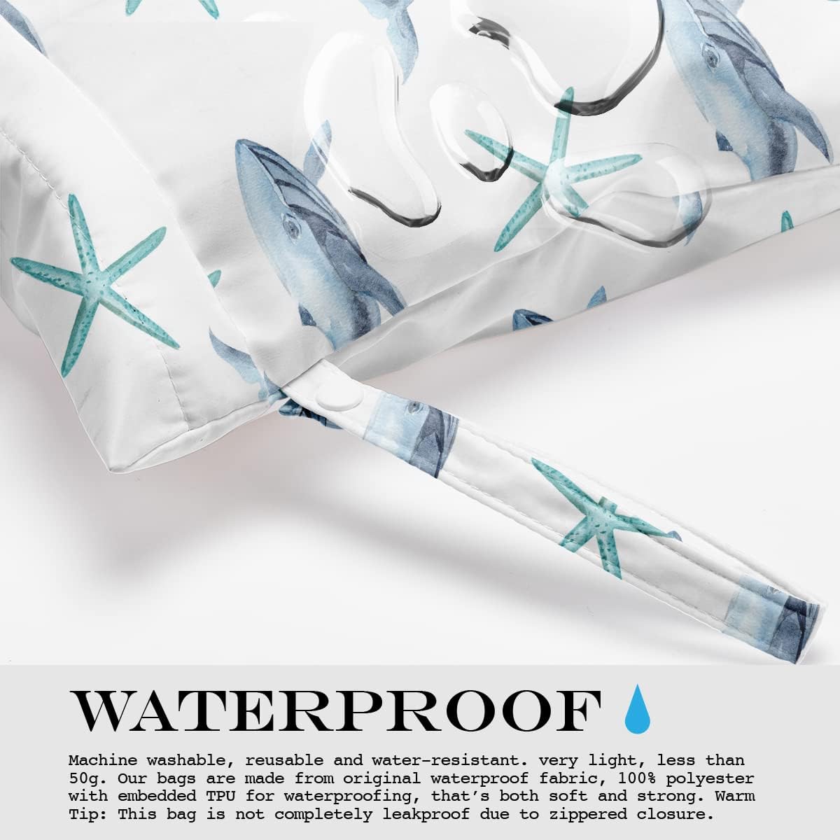 Wet Bag, Wet Dry Bag, Wet Bag for Swimsuit, Travel, Beach, Pool, Diapers, Dirty Yoga Gym Clothes, Makeup Bag, Waterproof Reusable Beach Bag Ocean Decor Starfish Sea Horse Anchor