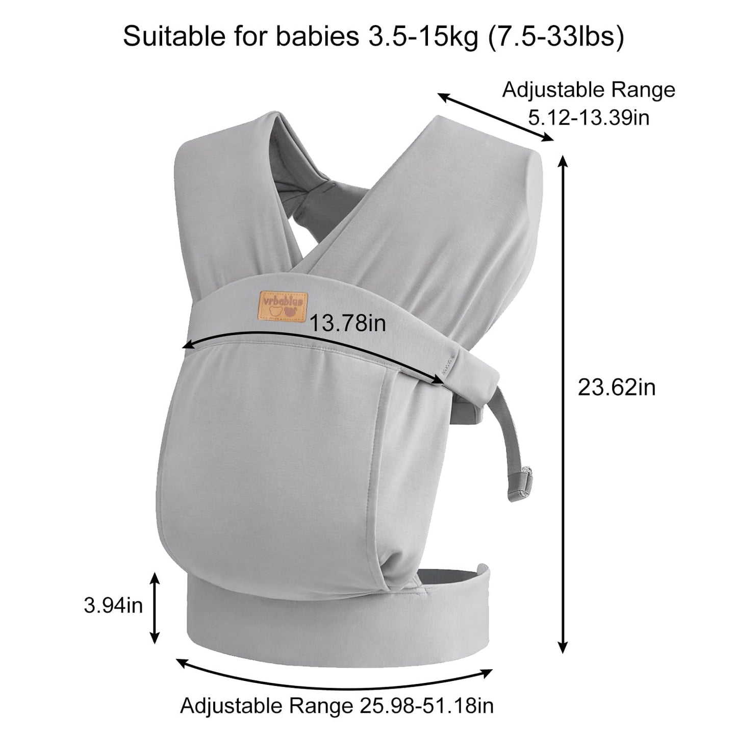 Baby Wraps Carrier Sling, Baby Carrier for Newborns and Toddlers,Skin-Friendly and Soft Front Baby Carrier Wrap Perfect Baby Gifts (Light Grey, Cotton)