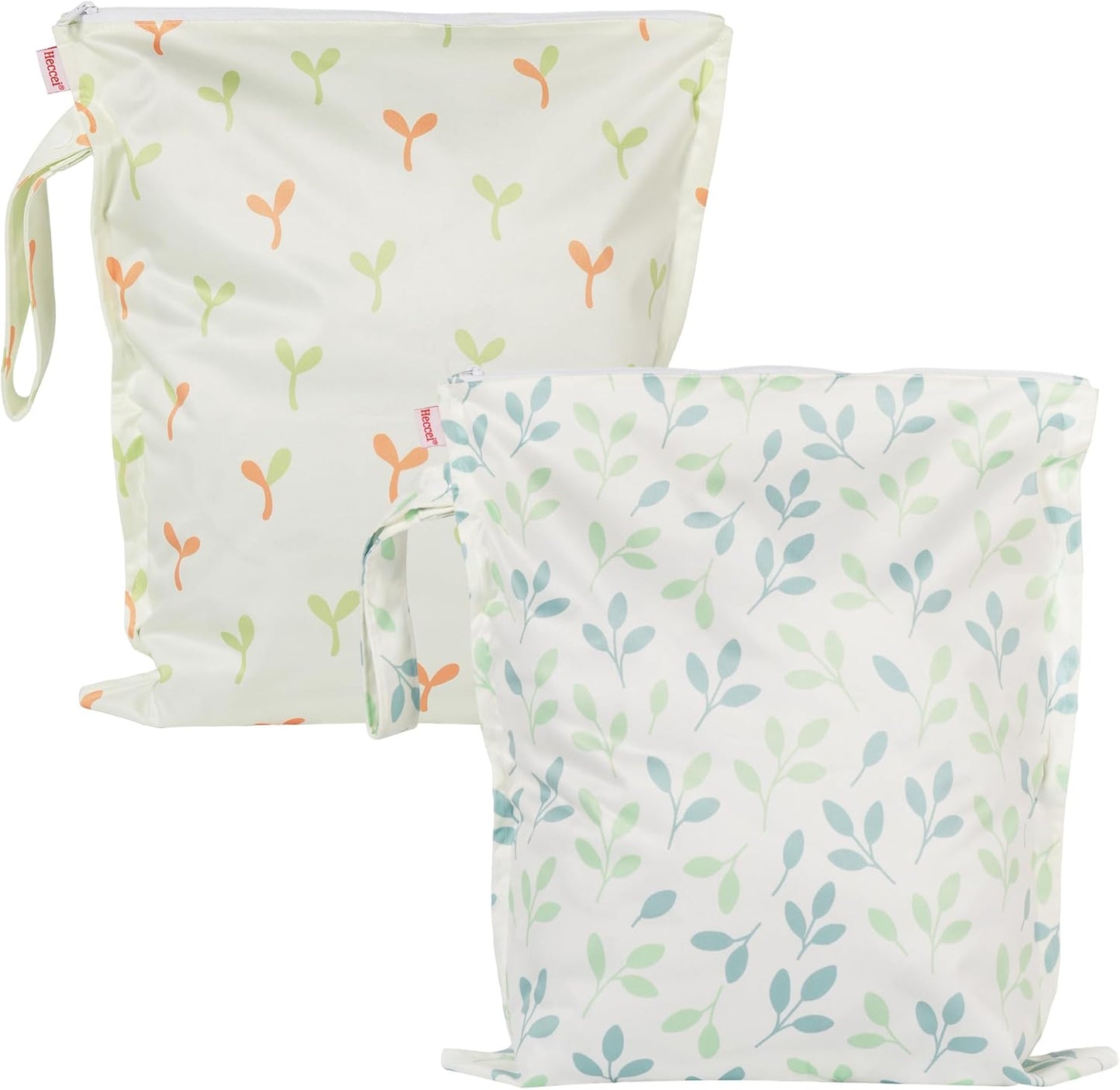 HECCEI Wet Dry Bag, 2-Pack Reusable Waterproof Wet Bagsfor Swimsuits & Baby Clothes, Leakproof Cloth Diaper Wet Bags for Travel & Diaper Changes (Little Sprouts)