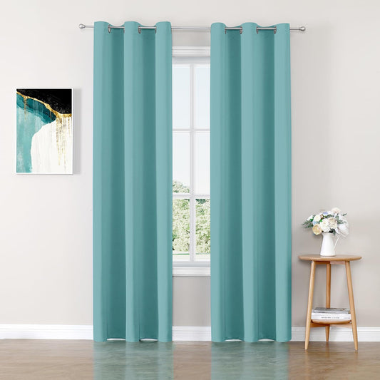ChrisDowa Blackout Curtains 84 inches Long for Bedroom - 2 Panels Set Grommet Thermal Insulated Room Darkening Curtains for Living Room (Aqua, 42 x 84 Inch)