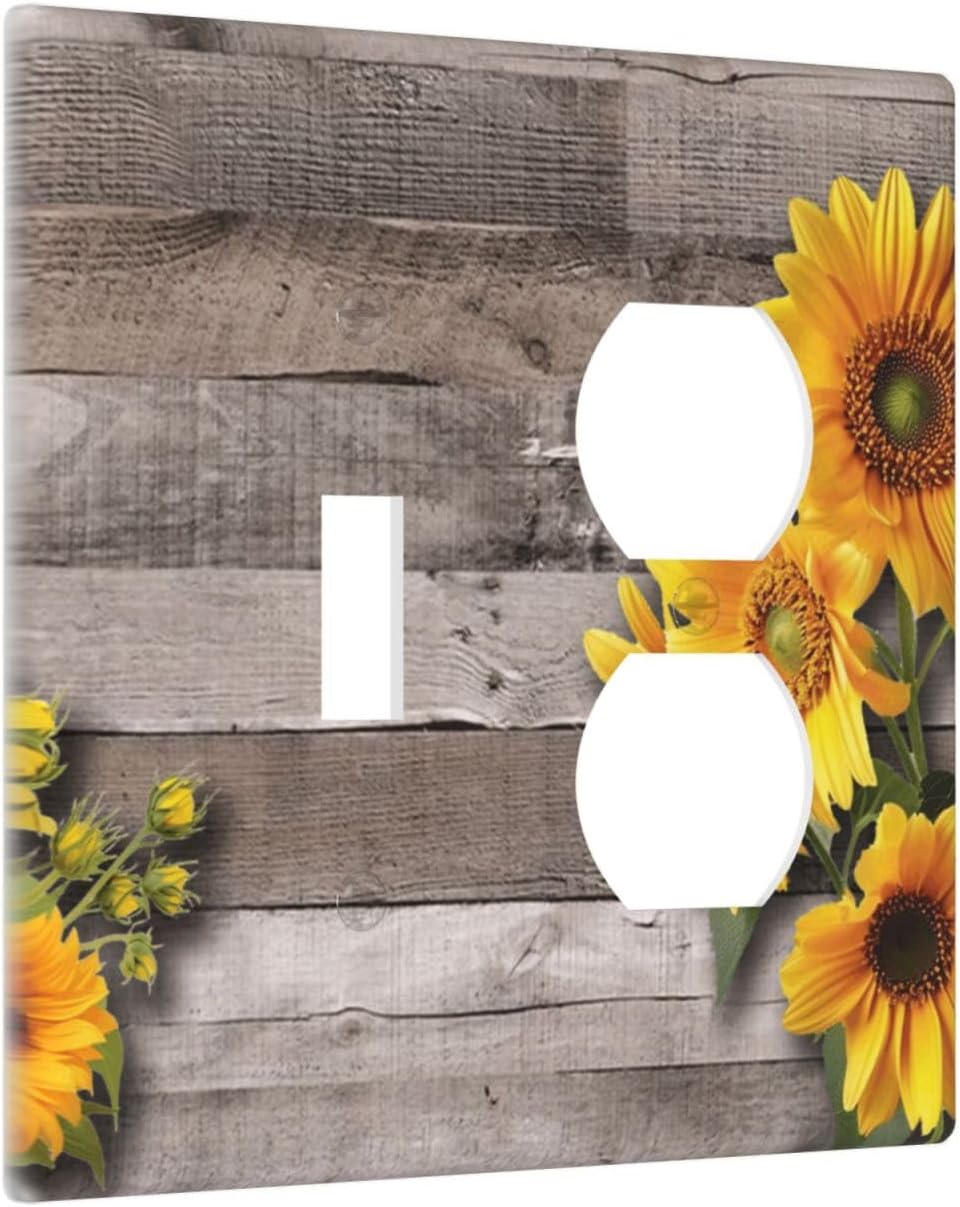 Sunflower Rustic Brown Gray Wood Wallplates 1 Toggle 1 Duplex Switch Plate Electrical GFCI Faceplate Decorative Light Switch Covers for Farmhouse Home Decor