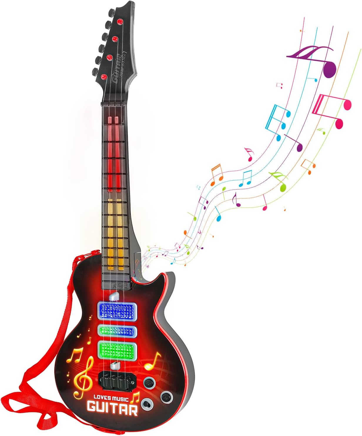 M SANMERSEN Kids Guitar Toddler Toys Guitar for Kids 3 4 5 Year Old Electric Musical Toy Guitars with 4 Strings Strap Light Up Boys Girls Gifts