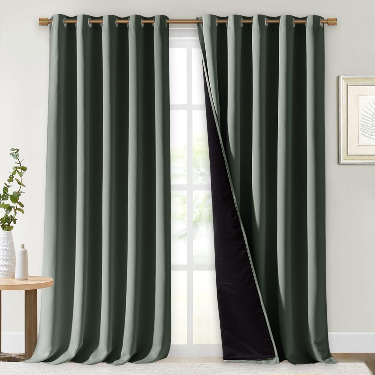 NICETOWN Full Shading Cold Blocking Curtains for Windows, Super Heavy-Duty Black Lined Blackout Drapes for Bedroom, Privacy Assured Window Treatment (Dark Mallard, Pack of 2, 70" W x 95" L)