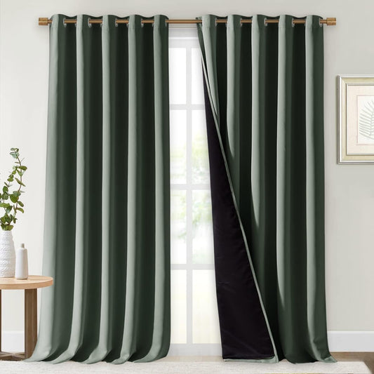 NICETOWN Full Shading Cold Blocking Curtains for Windows, Super Heavy-Duty Black Lined Blackout Drapes for Bedroom, Privacy Assured Window Treatment (Dark Mallard, Pack of 2, 70" W x 95" L)