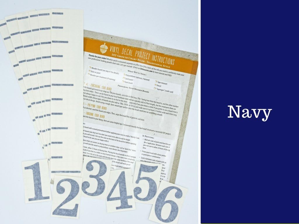 Little Acorns DIY Vinyl Growth Chart Ruler Decal Kit, Large #s - Navy