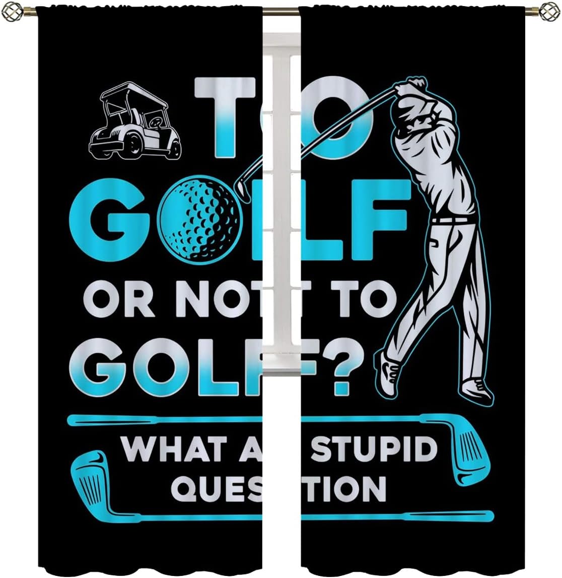 Golf Blackout Curtains for Boy Girl Room Darkening Decor,Sports Themed Golfers and Cars Bedroom Living Room Home Rod Pocket Thermal Insulated Window Curtain/Drapes Panel,72x63 Inch…