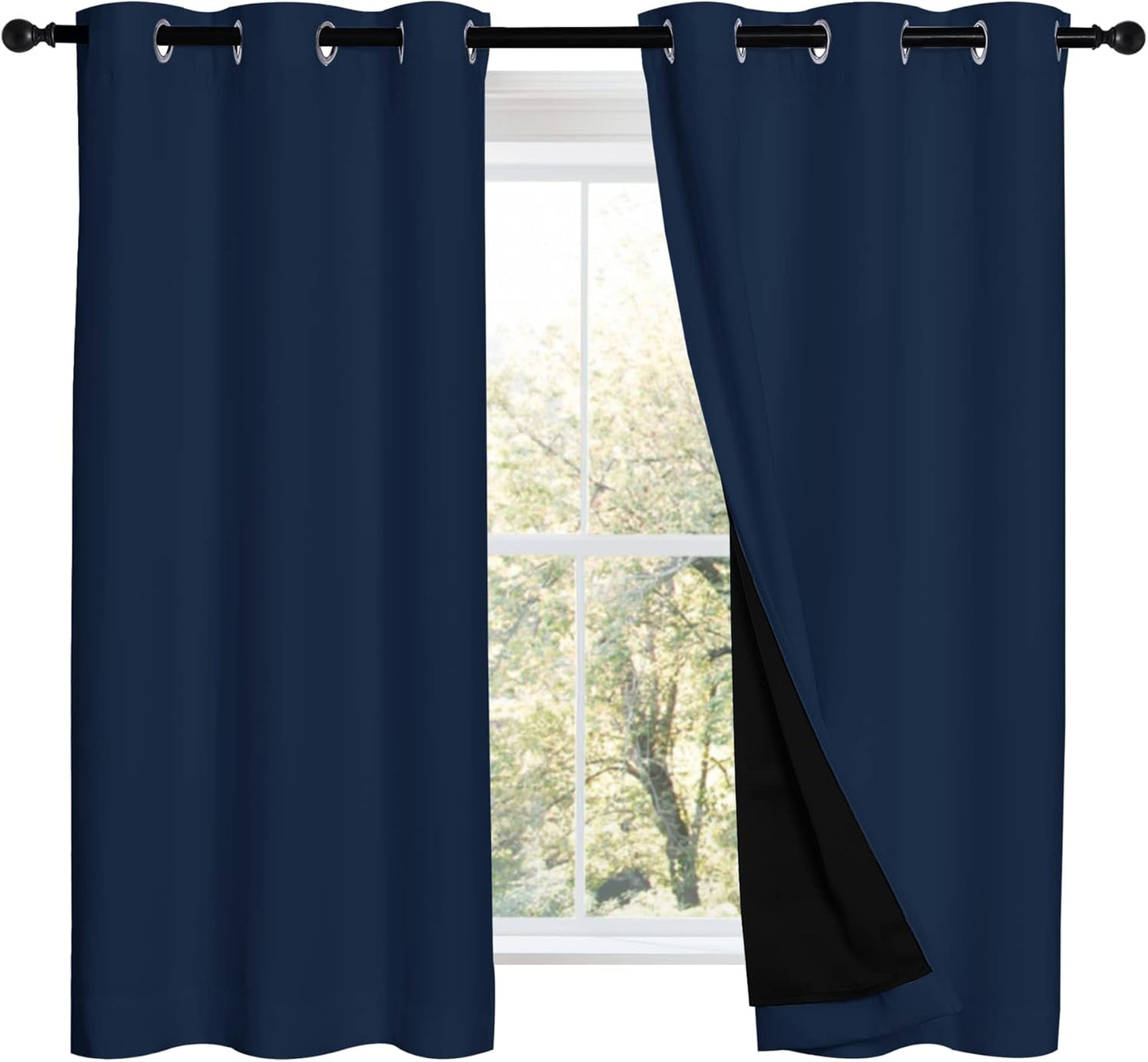 NICETOWN 100% Blackout Curtains with Black Liners, Thermal Insulated 2-Layer Lined Drapes, Energy Efficiency Small Window Draperies for Dining Room (Navy Blue, 2 Panels, 42 inches W by 54 inches L)
