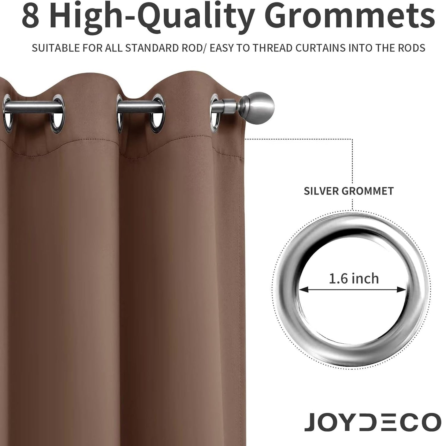 Joydeco Blackout Curtains 90 inch Long 2 Panels Set, Thermal Insulated Long Curtains & Drapes 2 Burg, Room Darkening Grommet Drapes for Bedroom Living Room Windows (W52 x L90 Inch, Brown)