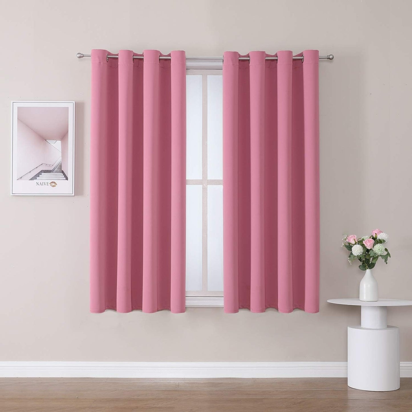 ChrisDowa Grommet Room Darkening Curtains for Bedroom and Living Room - 2 Panels Set Thermal Insulated Blackout Curtains (Pink, 52W x 54L)