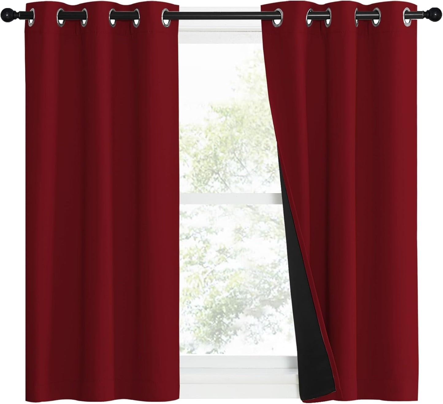 NICETOWN 100% Blackout Curtains with Black Liner Backing, Thermal Insulated Curtains for Living Room, Noise Reducing Drapes for Christmas, Burgundy Red, 37" x 50" Per Panel, Set of 2