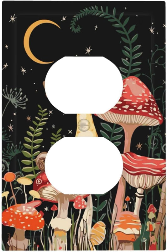 Moon Star Red Mushroom Forest Butterfly Green Plant Outlet Covers 1 Gang Duplex Light Switch Cover Decorative Switch Plates Electrical Receptacle Faceplate Wall Plate for Kids Room Home Decor