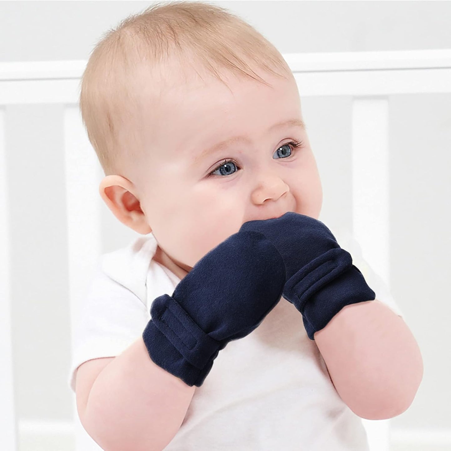 Newborn Baby No Scratch Mittens Stay On, 100% Cotton Breathable, Adjustable Infant Gloves for Baby Boys Girls Mittens
