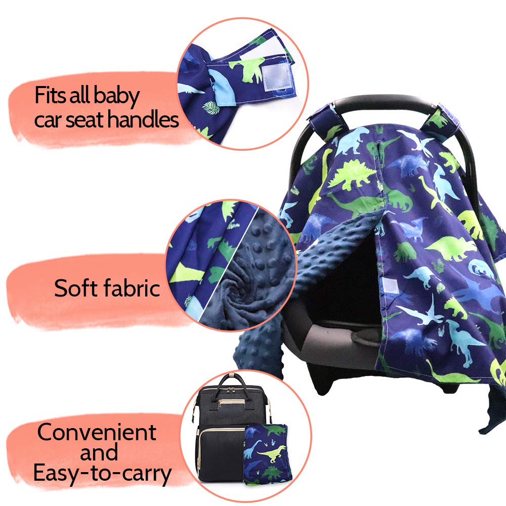 TANOFAR Car Seat Cover Baby, Carseat Covers Baby Boy Girl, Peekaboo Opening Infant Car Seat Cover for Winter, Warm & Cozy, Blue Dinosaur