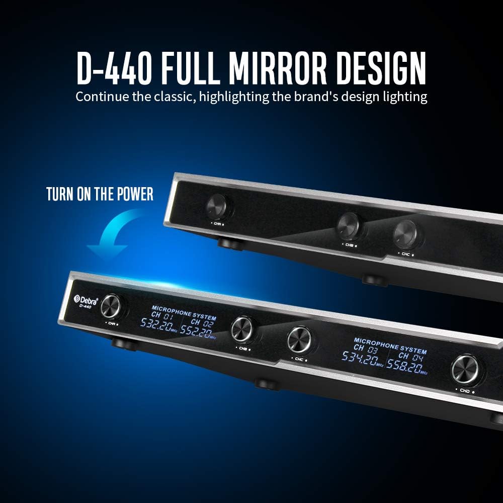 D Debra Audio D-440 UHF 4-Channel Wireless Microphone System with 4 Cordless Mics, Home Karaoke KTV Set, Ideal for Party, Church, Weddings, Stage, DJ, Outdoor, 300 Ft (2 Handheld & 2 Bodypack)