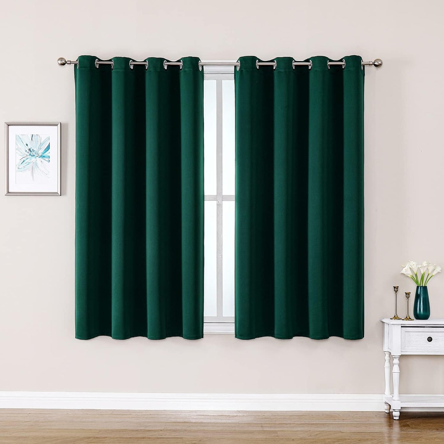 ChrisDowa Grommet Blackout Curtains for Bedroom and Living Room - 2 Panels Set Thermal Insulated Room Darkening Curtains (Forest Green, 52W x 63L)