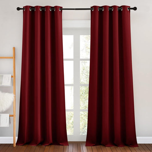 NICETOWN Blackout Curtain Panel Grommet - Home Decorations Thermal Insulated Solid Grommet Top Blackout Living Room Panels/Drapes for Gift (Burgundy Red, 1 Pair, 46 x 90-Inch)